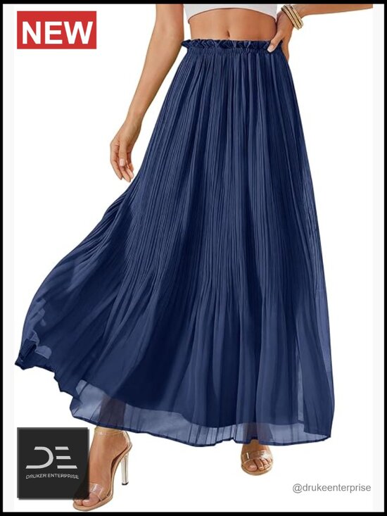 Dresses & Skirts - Flowy A-Line Pleated Midi Skirt with Elastic Waist, Solid